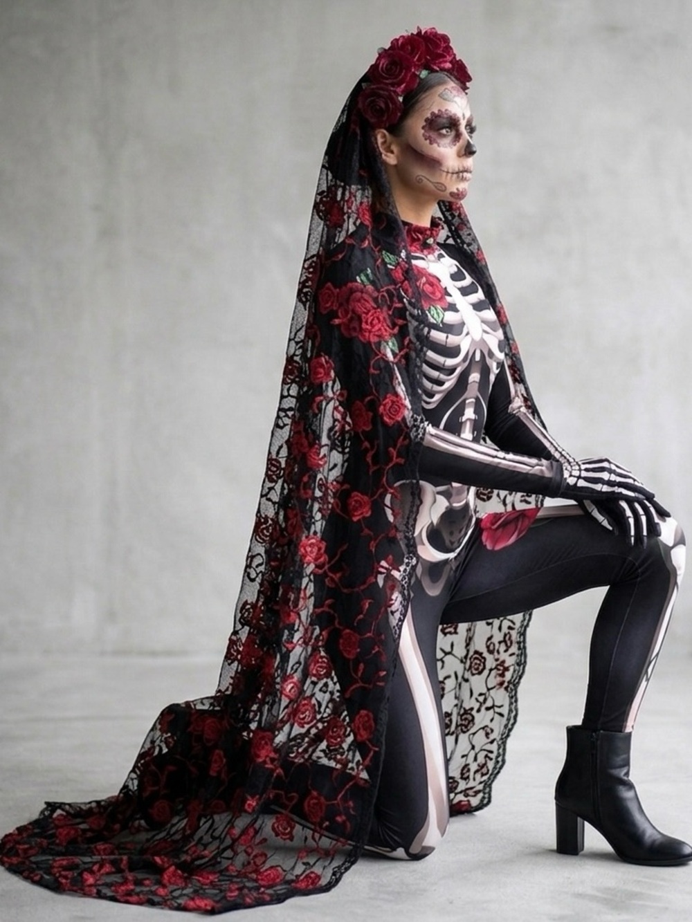 🌹🥀Día de los Muertos Skeleton & Rose Catsuit - Picture 5 of 5